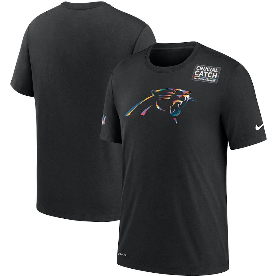 Men's Carolina Panthers Black Sideline Crucial Catch Performance T-Shirt 2020